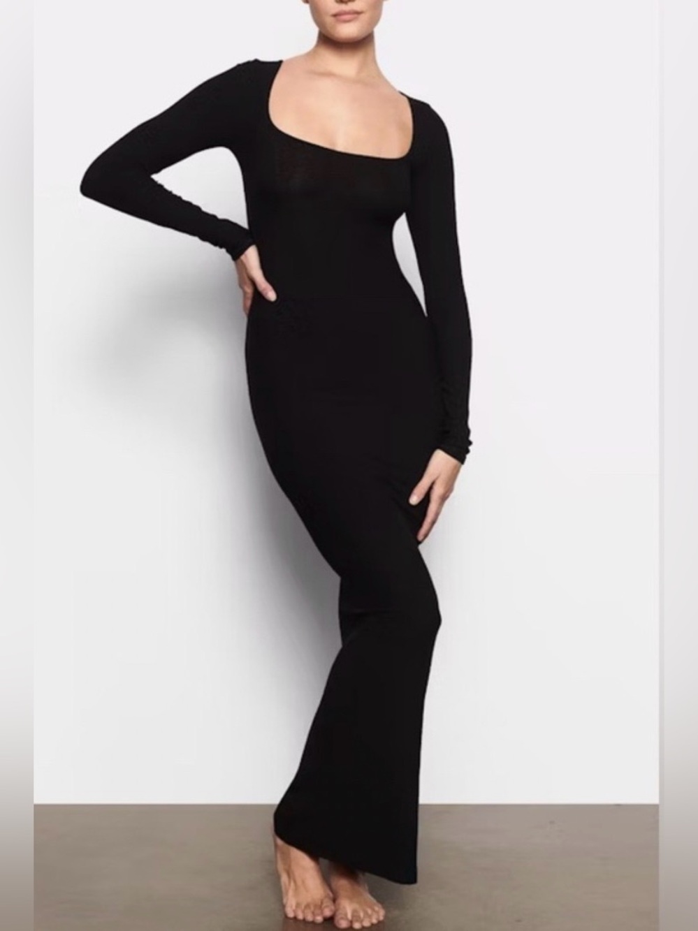 SKIMS Soft Lounge Long Sleeve Black Bodycon Maxi Dress